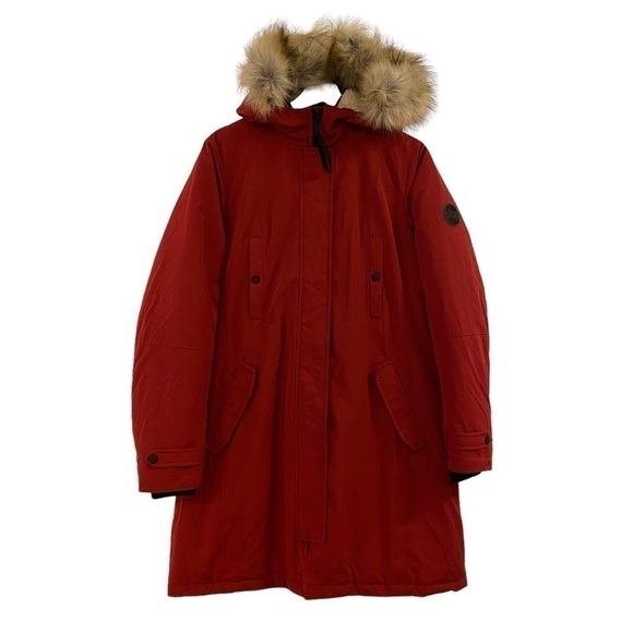 Orvis Red Duck Down Long Hooded Puffer Coat Jacket Winter Women’s Size Large - Picture 1 of 12